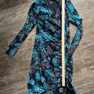 Connected Apparel Blue and Green Floral Print Dress, Size 10